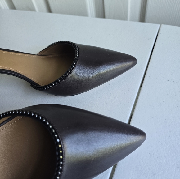 Coach Brown Leather Pumps Beaded Split Slip-On High Heel Shoes Size  9.5B - Picture 6 of 16